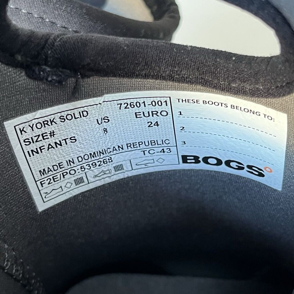 Bogs Little Kids York Solid Black Insulated Rain Boots Sz 8 Waterproof Snow Rain - Picture 13 of 13